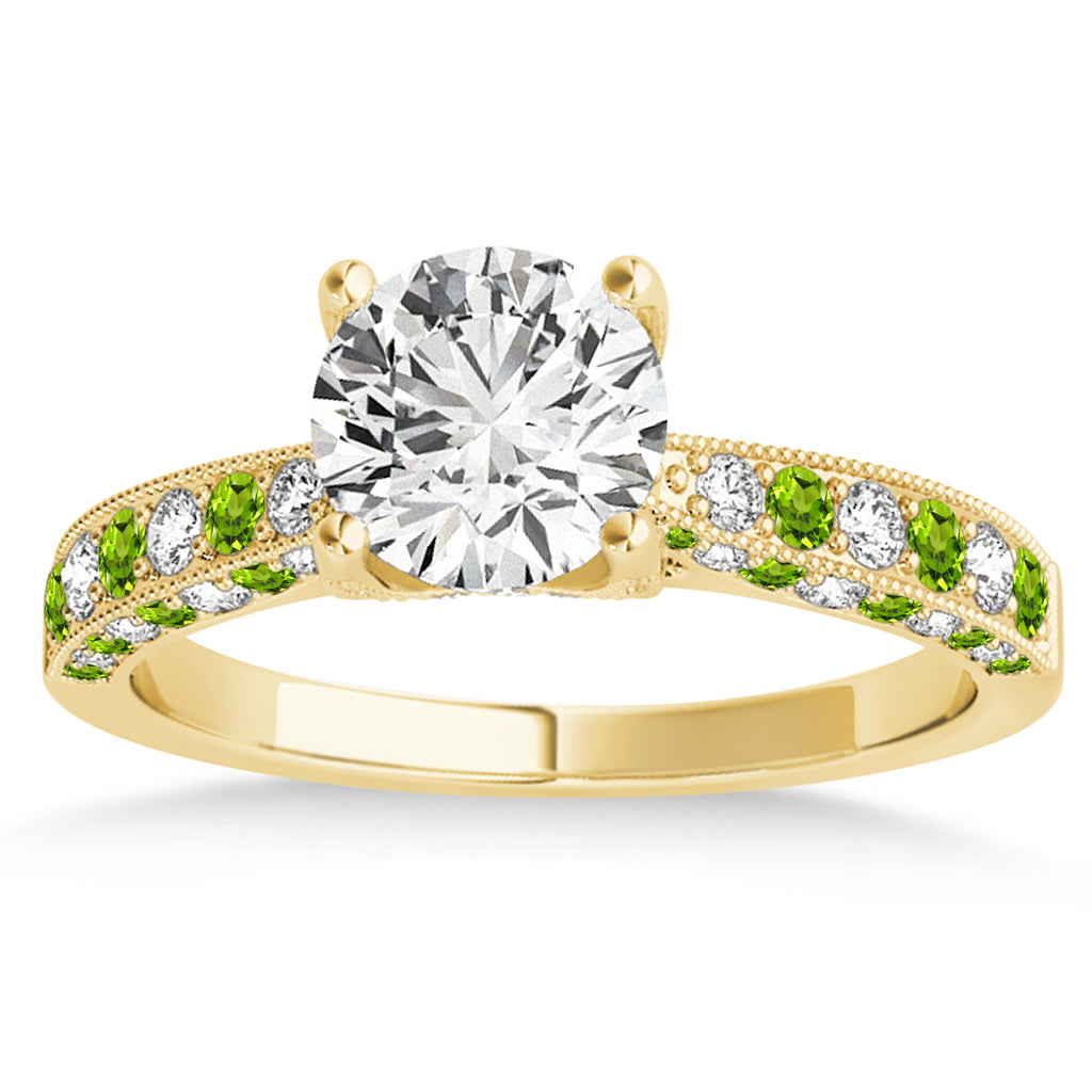 Alternating Diamond & Peridot Engravable Engagement Ring in 18k Yellow Gold (0.45ct)