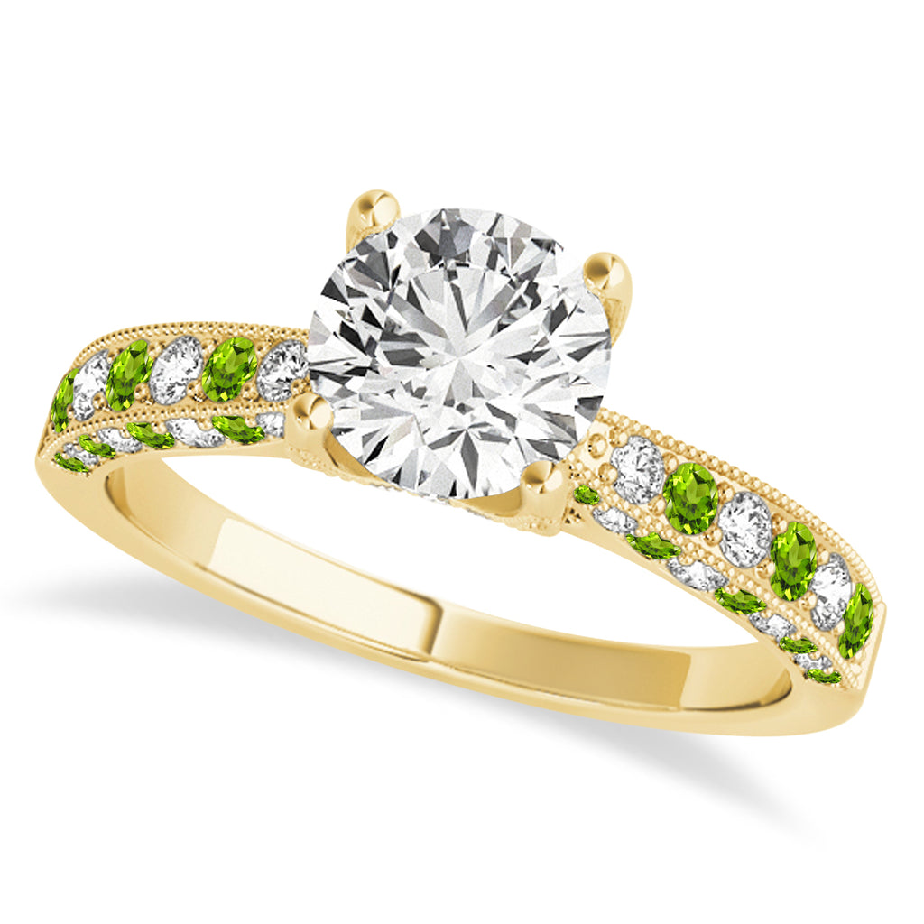 Alternating Diamond & Peridot Engravable Engagement Ring in 18k Yellow Gold (0.45ct)