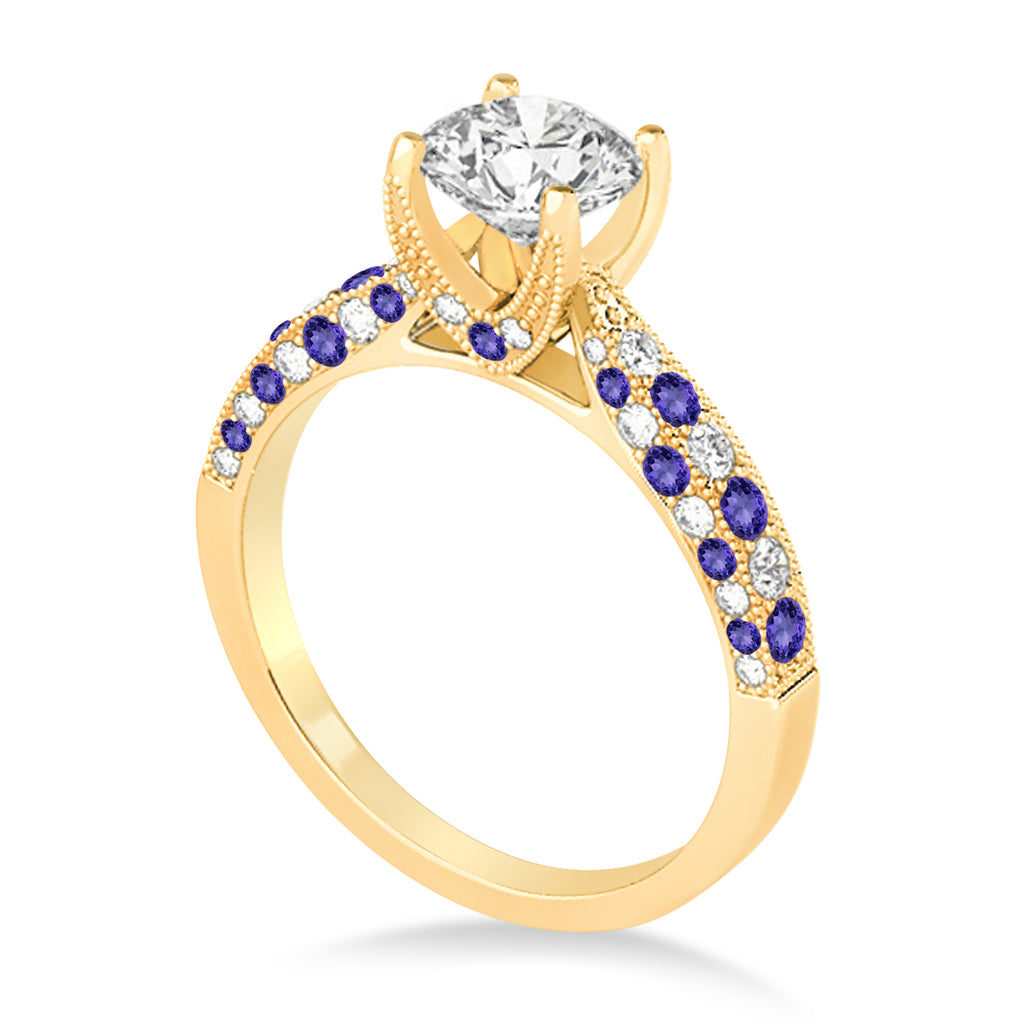 Alternating Diamond & Tanzanite Engravable Engagement Ring in 18k Yellow Gold (0.45ct)