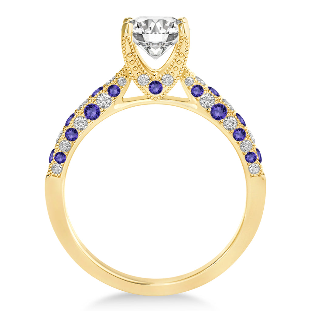 Alternating Diamond & Tanzanite Engravable Engagement Ring in 18k Yellow Gold (0.45ct)