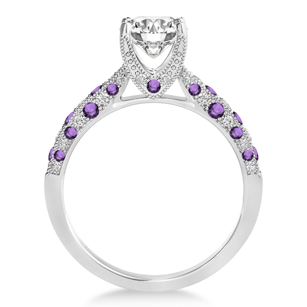 Alternating Diamond & Amethyst Engravable Engagement Ring in Palladium (0.45ct)