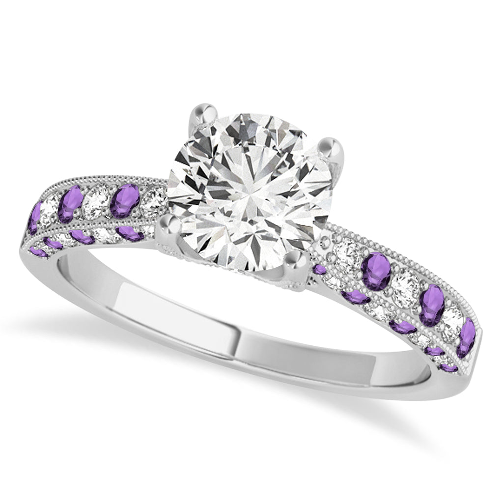 Alternating Diamond & Amethyst Engravable Engagement Ring in Platinum (0.45ct)
