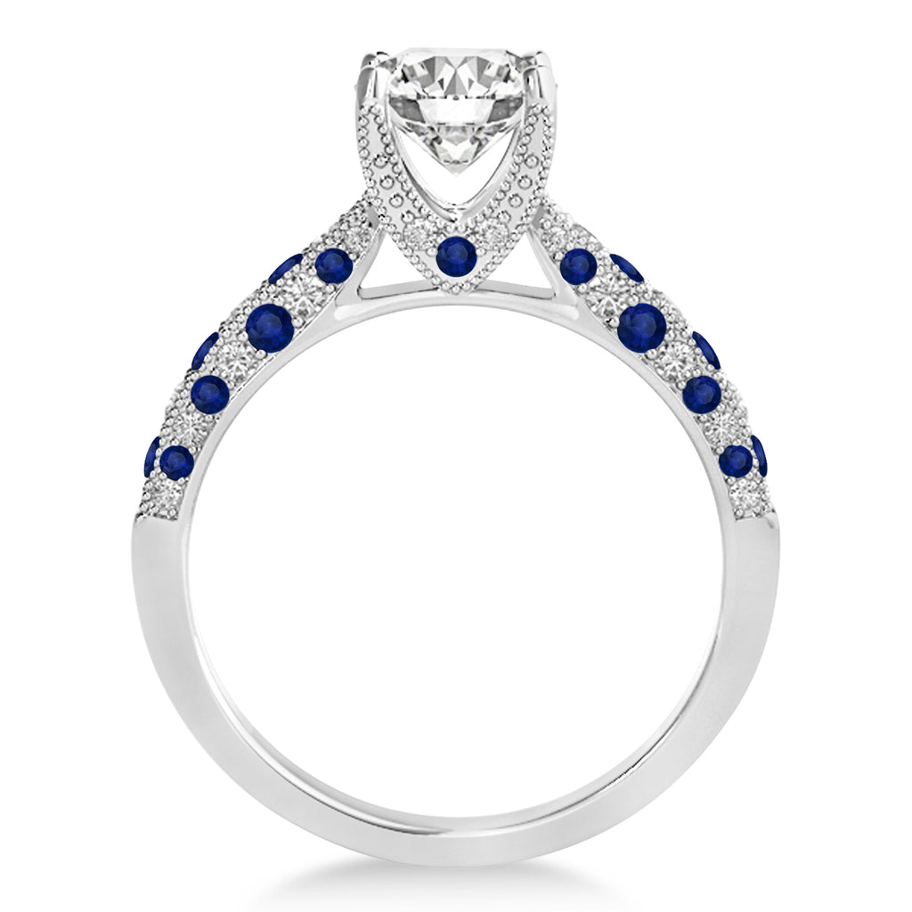 Alternating Diamond & Blue Sapphire Engravable Engagement Ring in Platinum (0.45ct)