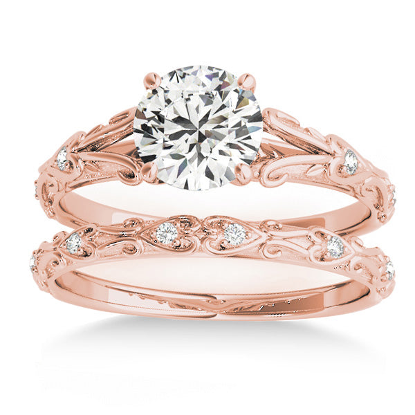 Lab Diamond Antique Style Bridal Set 18k Rose Gold (0.07ct)