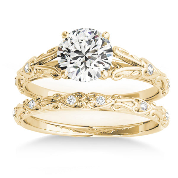 Lab Diamond Antique Style Bridal Set 18k Yellow Gold (0.07ct)