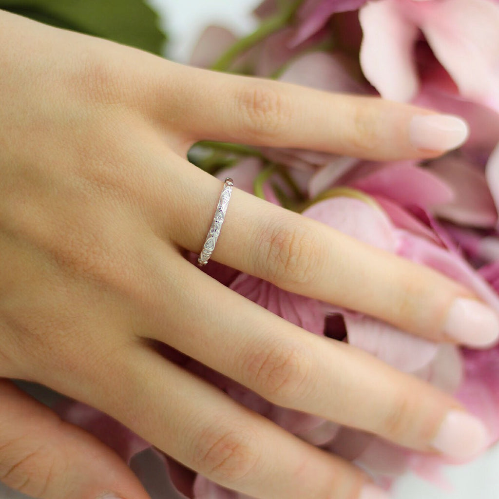 Diamond Antique Style Wedding Band Palladium (0.04ct)