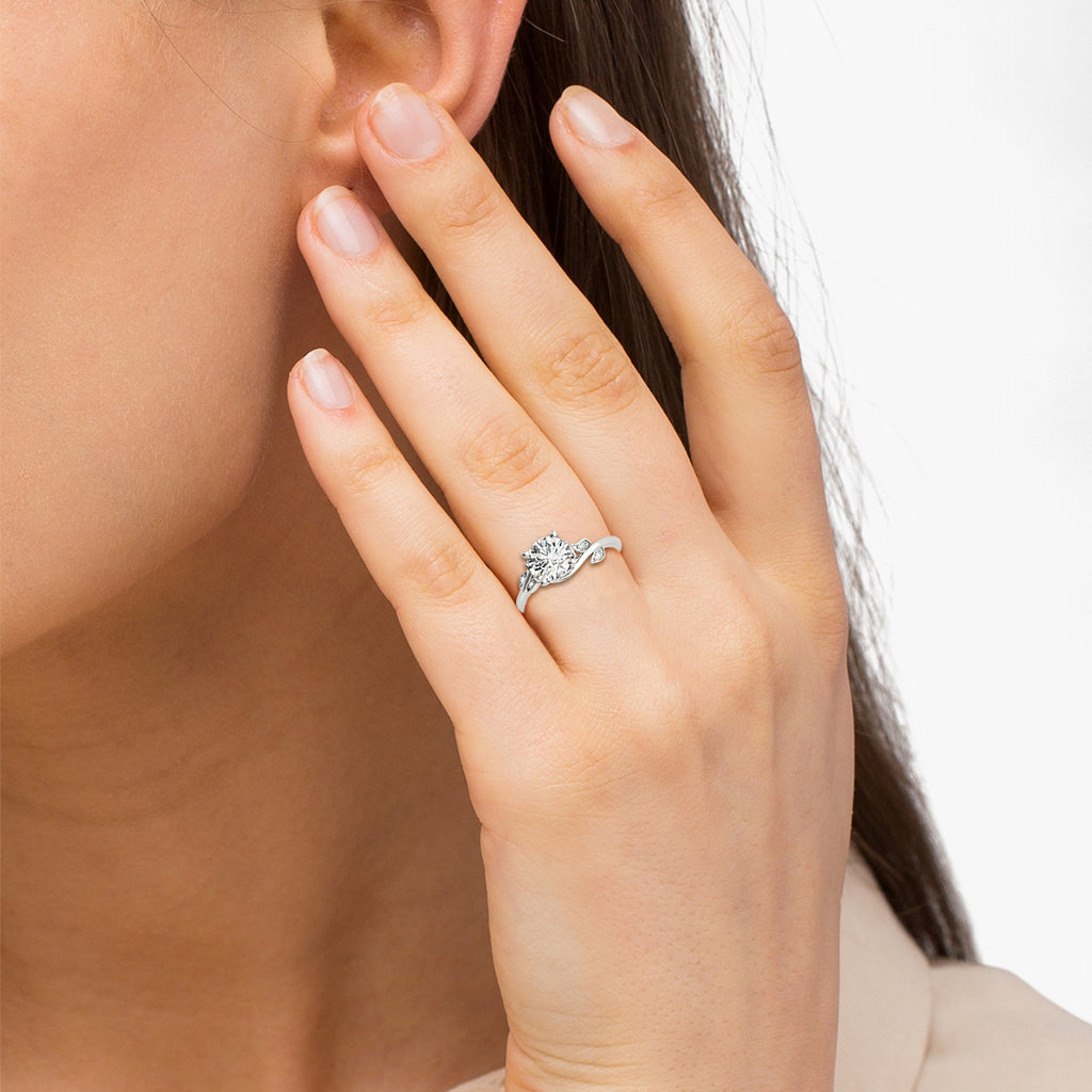 Bypass Floral Lab Diamond Engagement Ring 18k White Gold (0.10ct)