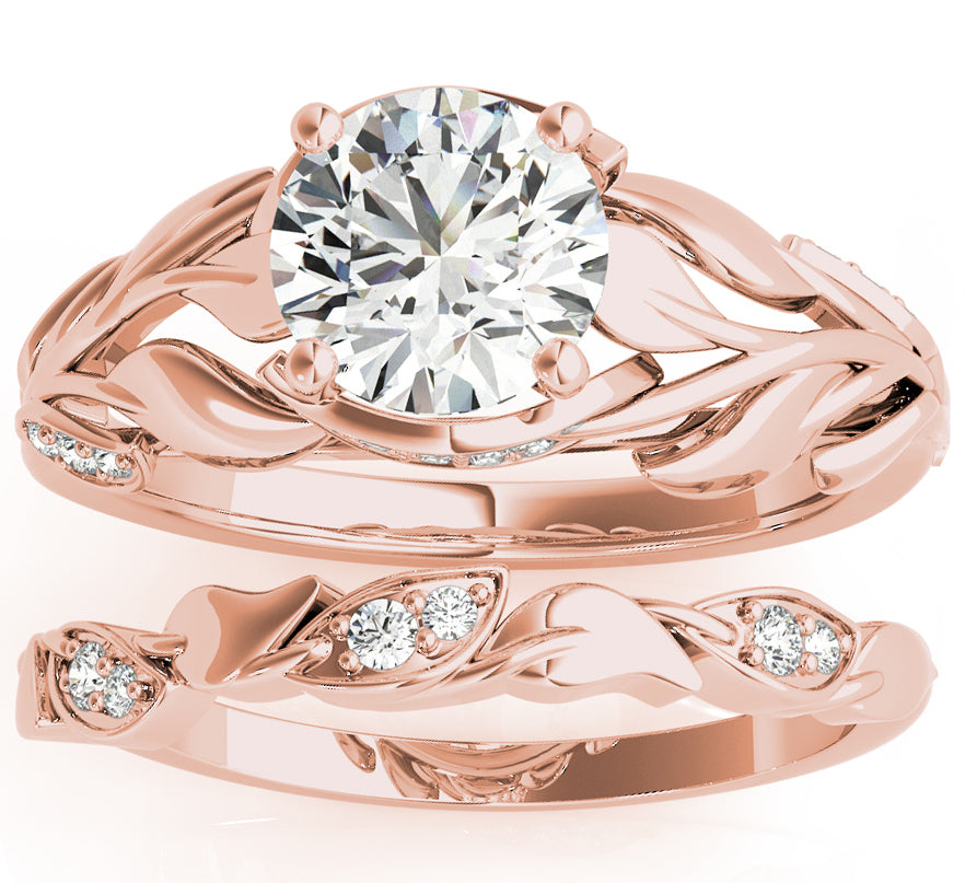 Nature-Inspired Diamond Leaf Bridal Set Setting 14k Rose Gold (0.19ct)