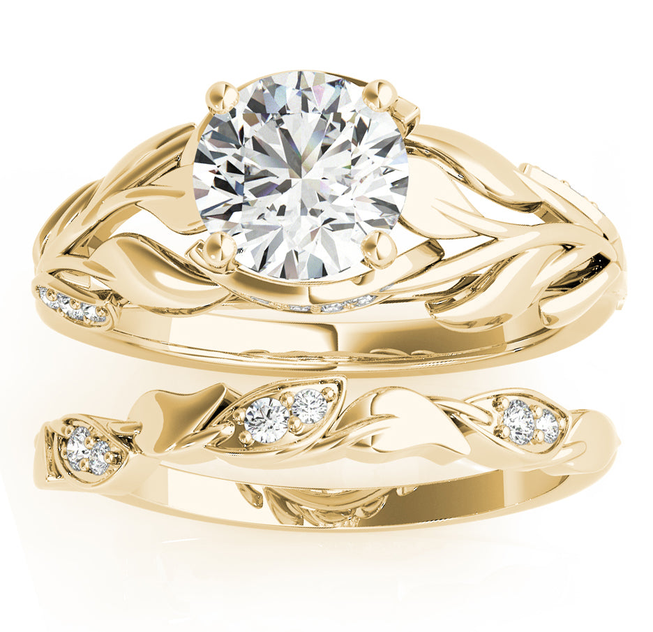 Nature-Inspired Diamond Leaf Bridal Set Setting 18k Yellow Gold (0.19ct)