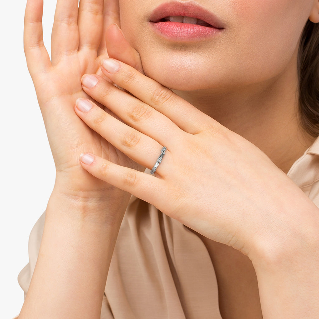 Nature-Inspired Diamond Leaf Wedding Band 14k White Gold (0.03ct)