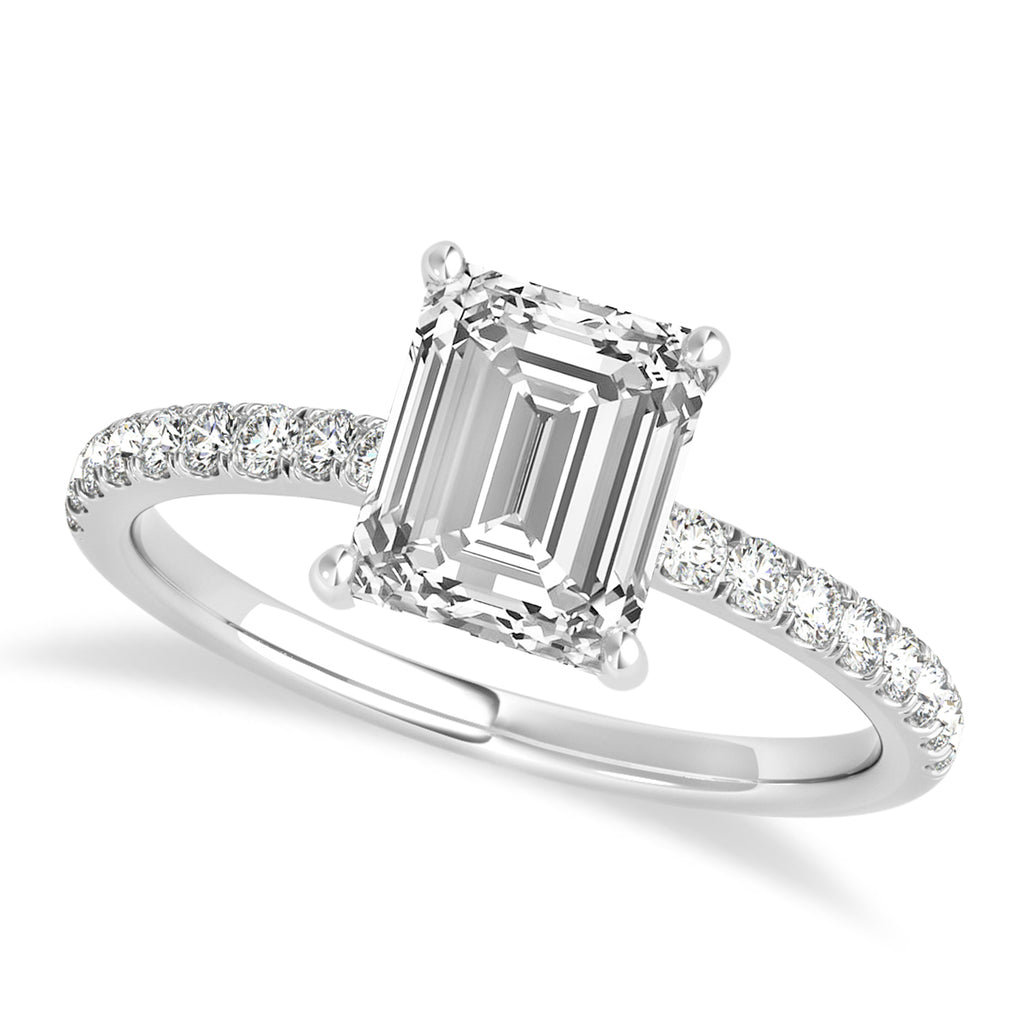 Emerald Diamond Single Row Hidden Halo Engagement Ring 18k White Gold (1.31ct)