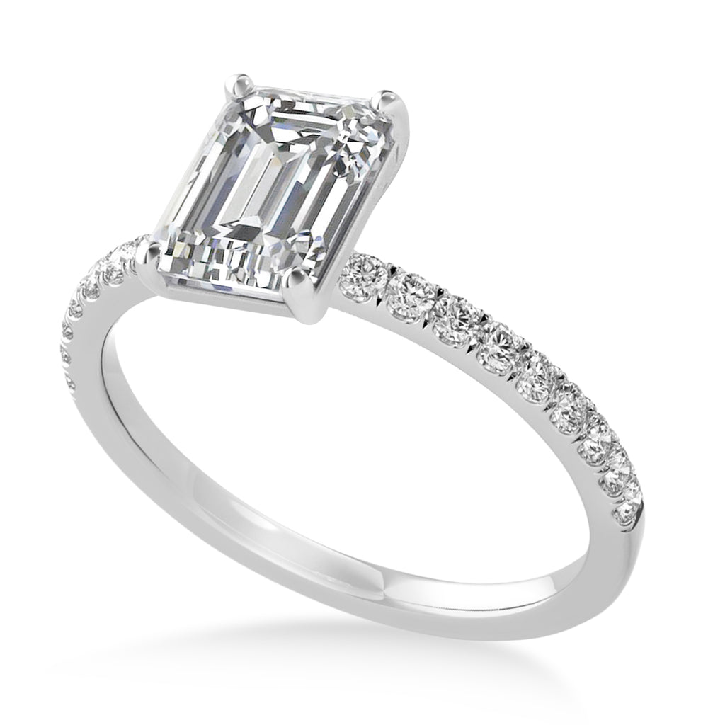 Emerald Diamond Single Row Hidden Halo Engagement Ring 18k White Gold (1.31ct)