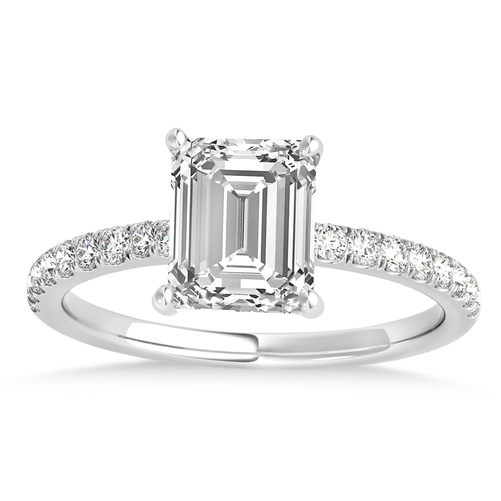 Emerald Diamond Single Row Hidden Halo Engagement Ring 18k White Gold (1.31ct)