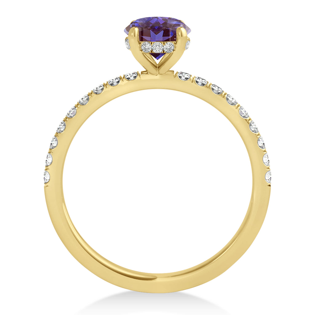 Emerald Alexandrite & Diamond Single Row Hidden Halo Engagement Ring 14k Yellow Gold (1.31ct)