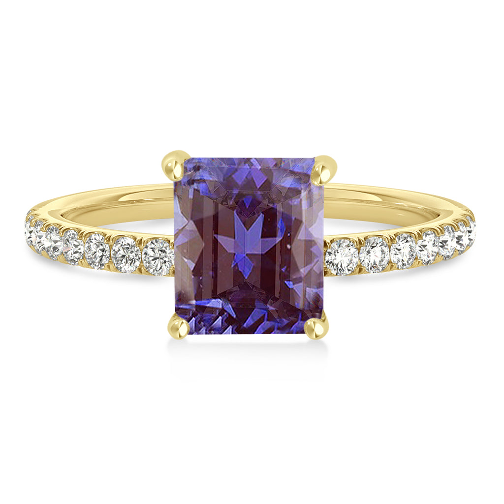 Emerald Alexandrite & Diamond Single Row Hidden Halo Engagement Ring 14k Yellow Gold (1.31ct)