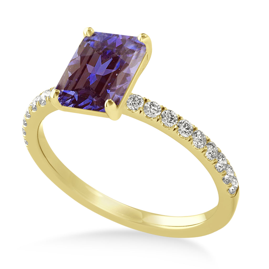 Emerald Alexandrite & Diamond Single Row Hidden Halo Engagement Ring 14k Yellow Gold (1.31ct)