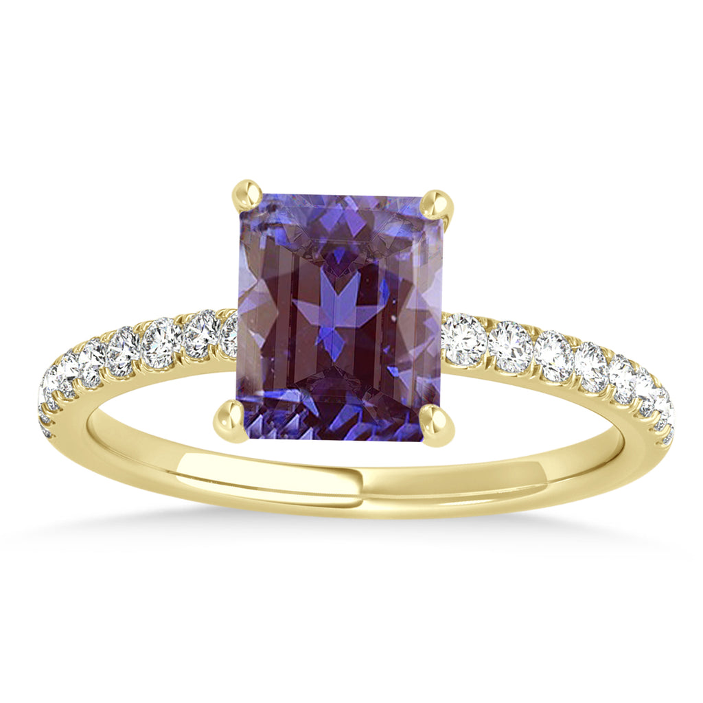 Emerald Alexandrite & Diamond Single Row Hidden Halo Engagement Ring 14k Yellow Gold (1.31ct)