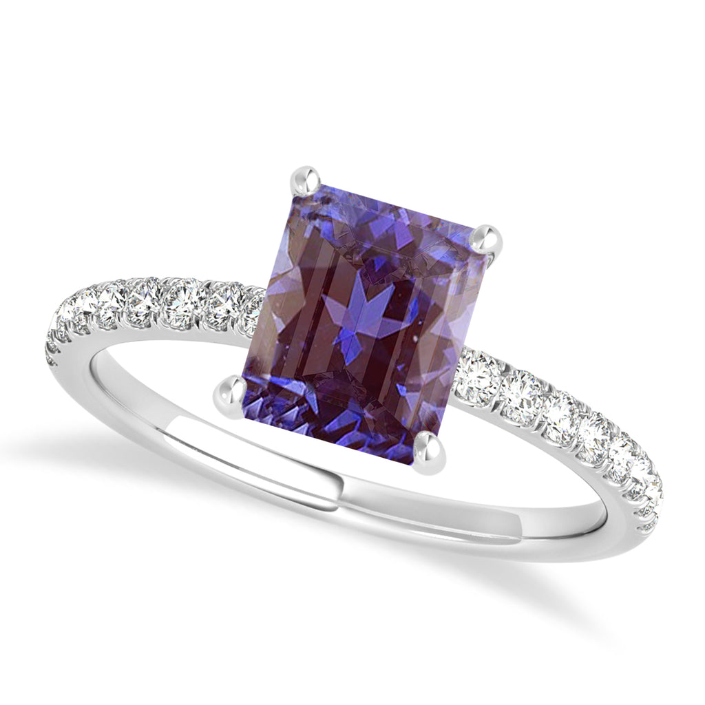 Emerald Alexandrite & Diamond Single Row Hidden Halo Engagement Ring 18k White Gold (1.31ct)