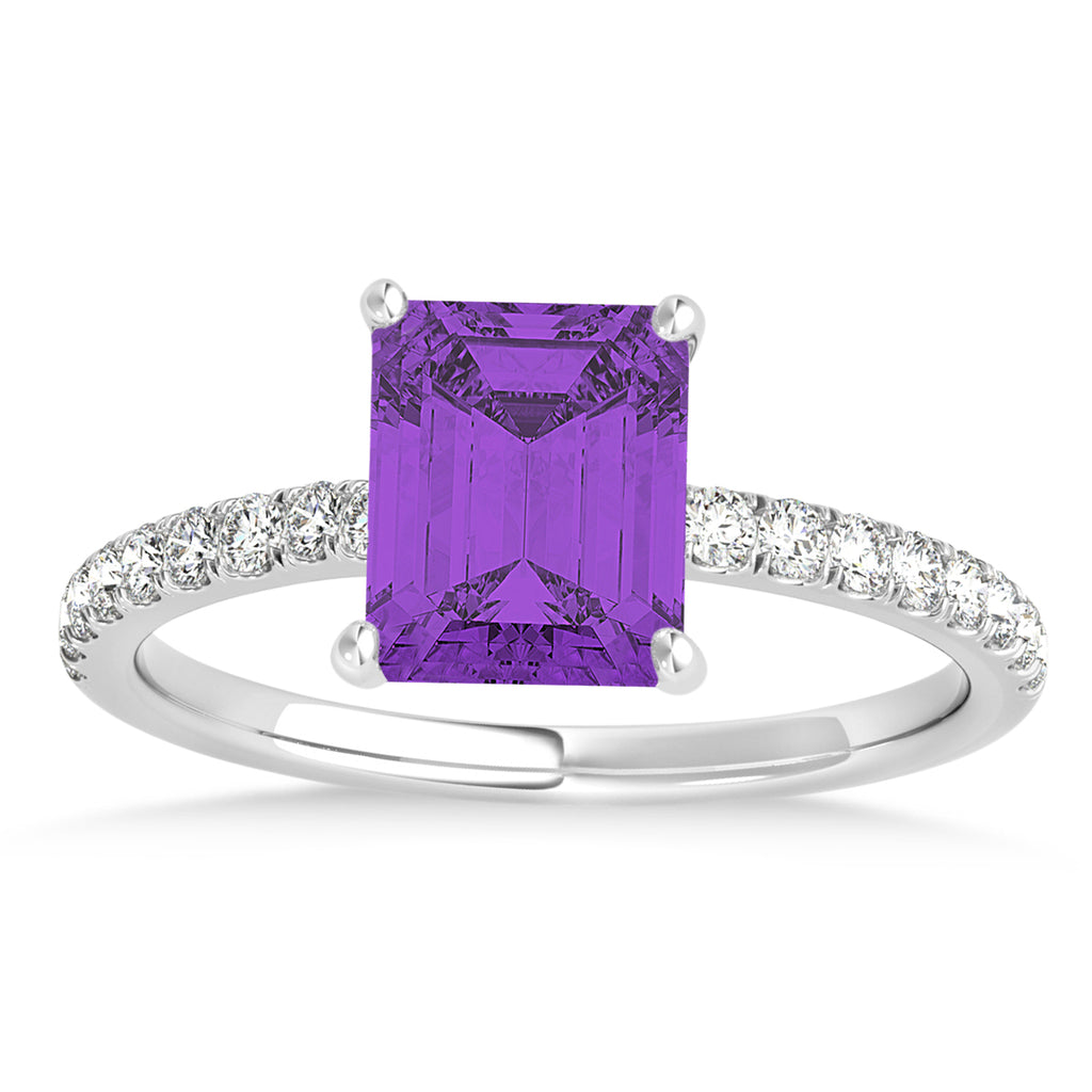 Emerald Amethyst & Diamond Single Row Hidden Halo Engagement Ring 18k White Gold (1.31ct)