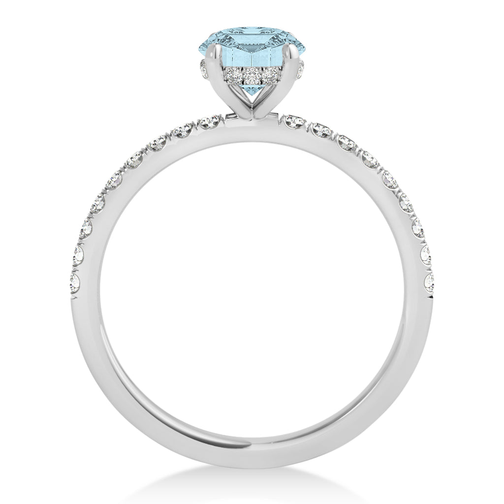 Emerald Aquamarine & Diamond Single Row Hidden Halo Engagement Ring 14k White Gold (1.31ct)