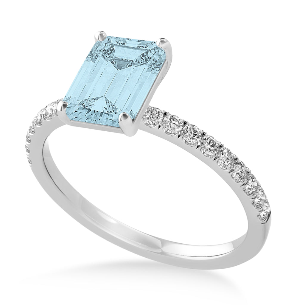 Emerald Aquamarine & Diamond Single Row Hidden Halo Engagement Ring 14k White Gold (1.31ct)