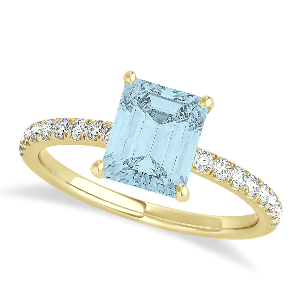 Emerald Aquamarine & Diamond Single Row Hidden Halo Engagement Ring 14k Yellow Gold (1.31ct)
