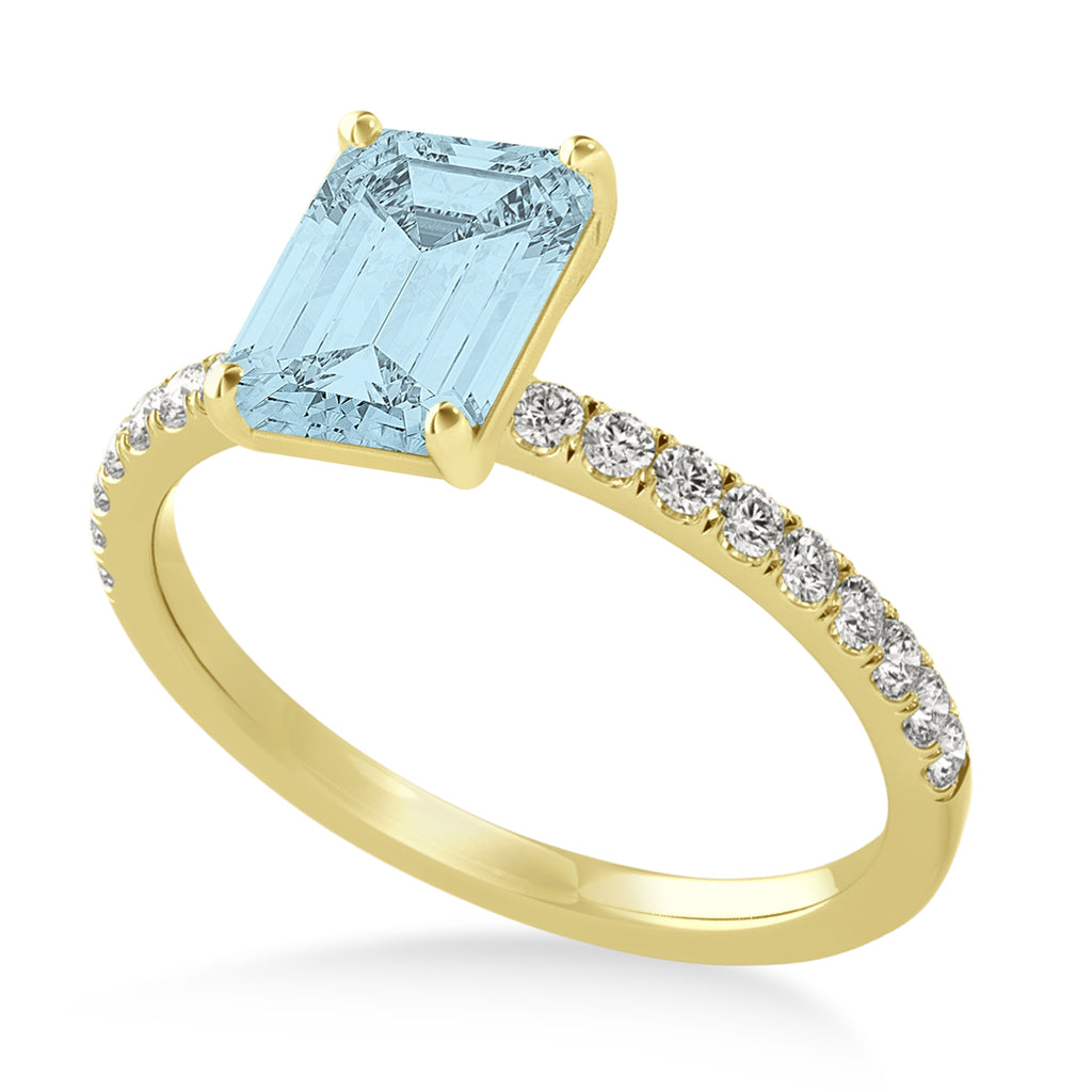 Emerald Aquamarine & Diamond Single Row Hidden Halo Engagement Ring 14k Yellow Gold (1.31ct)