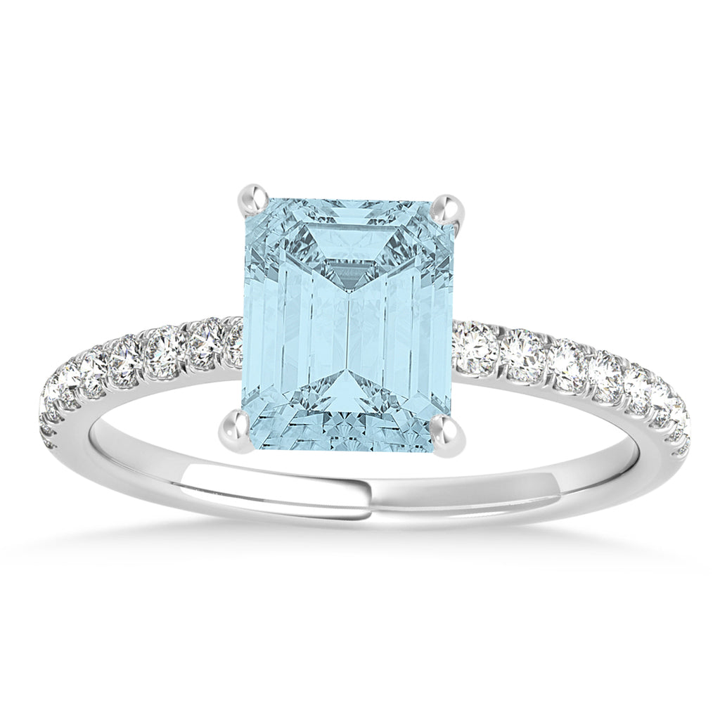 Emerald Aquamarine & Diamond Single Row Hidden Halo Engagement Ring 18k White Gold (1.31ct)