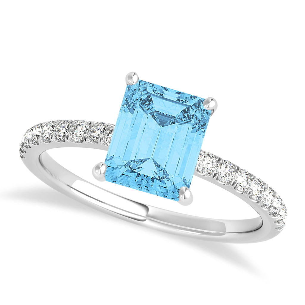 Emerald Blue Topaz & Diamond Single Row Hidden Halo Engagement Ring 14k White Gold (1.31ct)