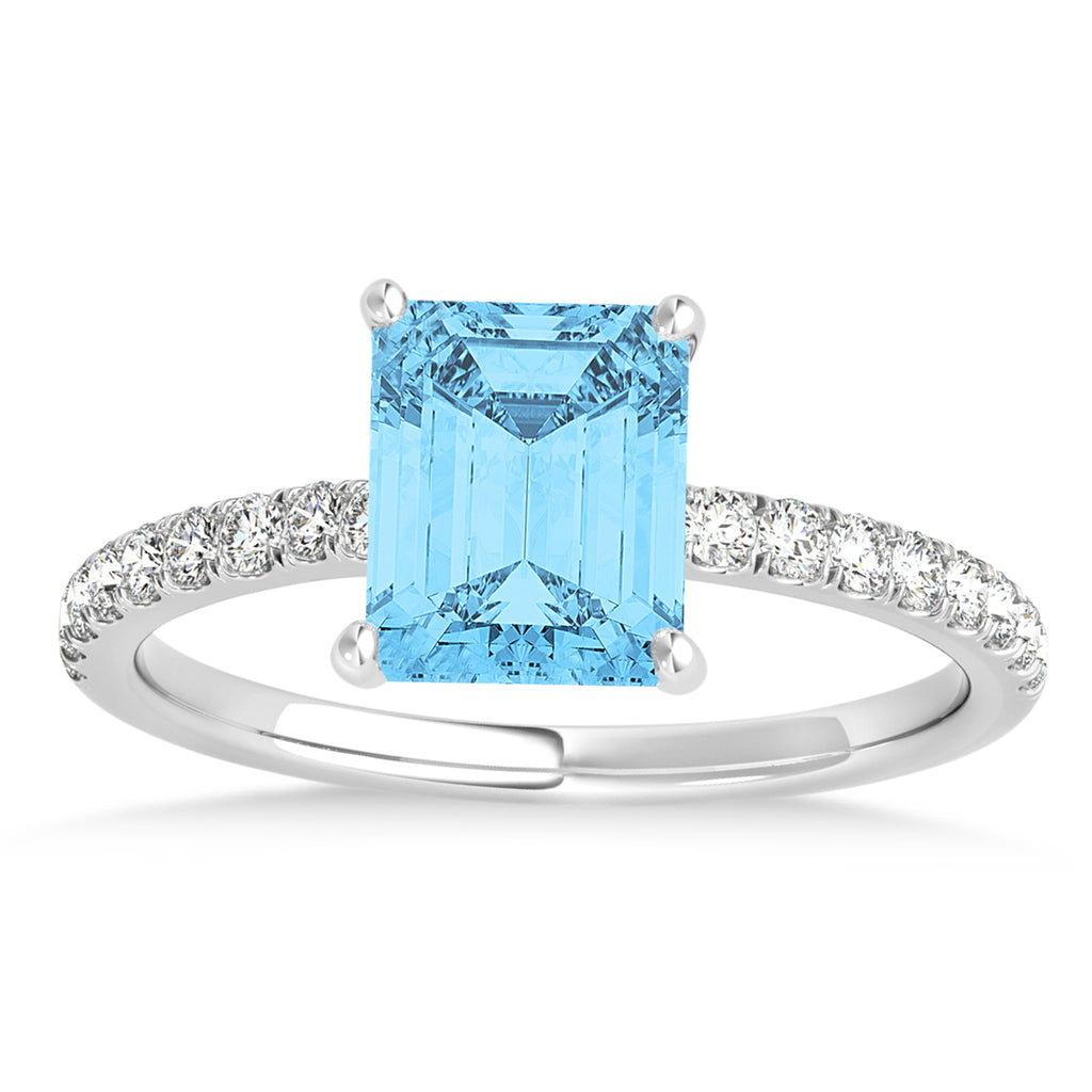 Emerald Blue Topaz & Diamond Single Row Hidden Halo Engagement Ring 14k White Gold (1.31ct)