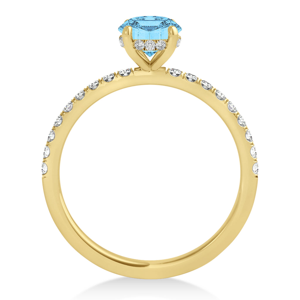 Emerald Blue Topaz & Diamond Single Row Hidden Halo Engagement Ring 14k Yellow Gold (1.31ct)