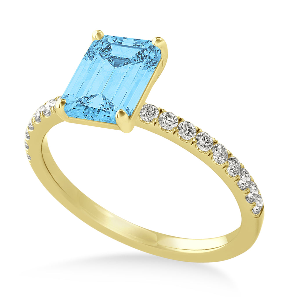Emerald Blue Topaz & Diamond Single Row Hidden Halo Engagement Ring 14k Yellow Gold (1.31ct)