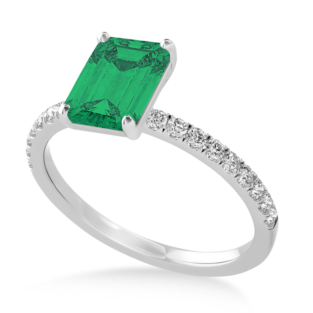 Emerald Emerald & Diamond Single Row Hidden Halo Engagement Ring 14k White Gold (1.31ct)