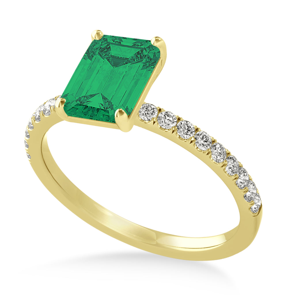 Emerald Emerald & Diamond Single Row Hidden Halo Engagement Ring 14k Yellow Gold (1.31ct)