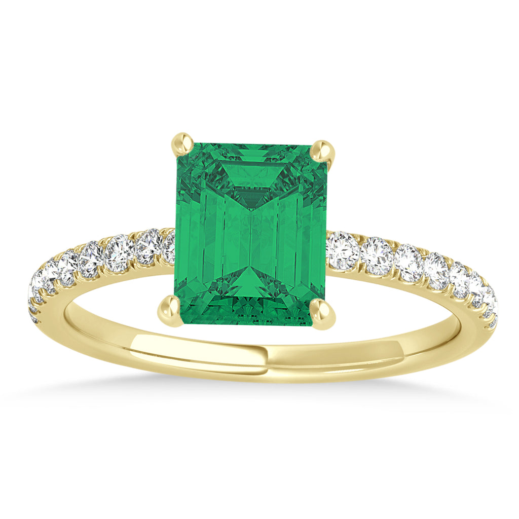 Emerald Emerald & Diamond Single Row Hidden Halo Engagement Ring 14k Yellow Gold (1.31ct)
