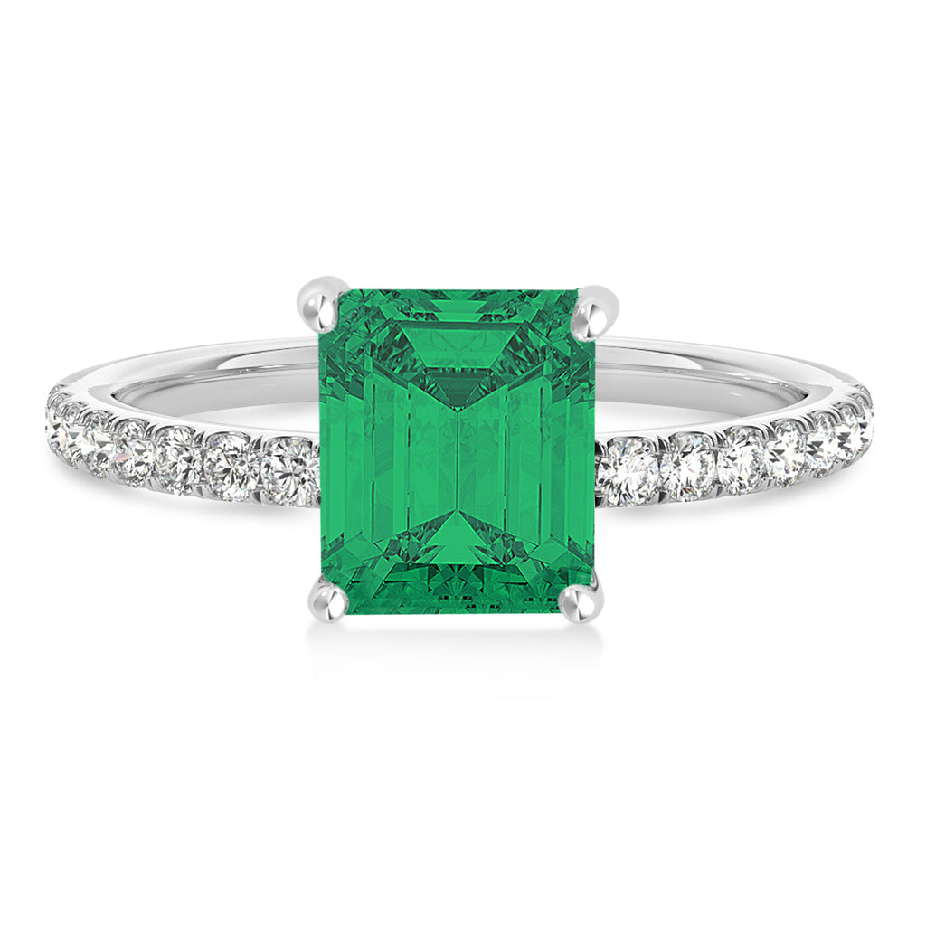 Emerald Emerald & Diamond Single Row Hidden Halo Engagement Ring 18k White Gold (1.31ct)