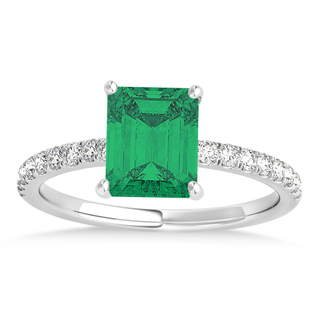 Emerald Emerald & Diamond Single Row Hidden Halo Engagement Ring 18k White Gold (1.31ct)