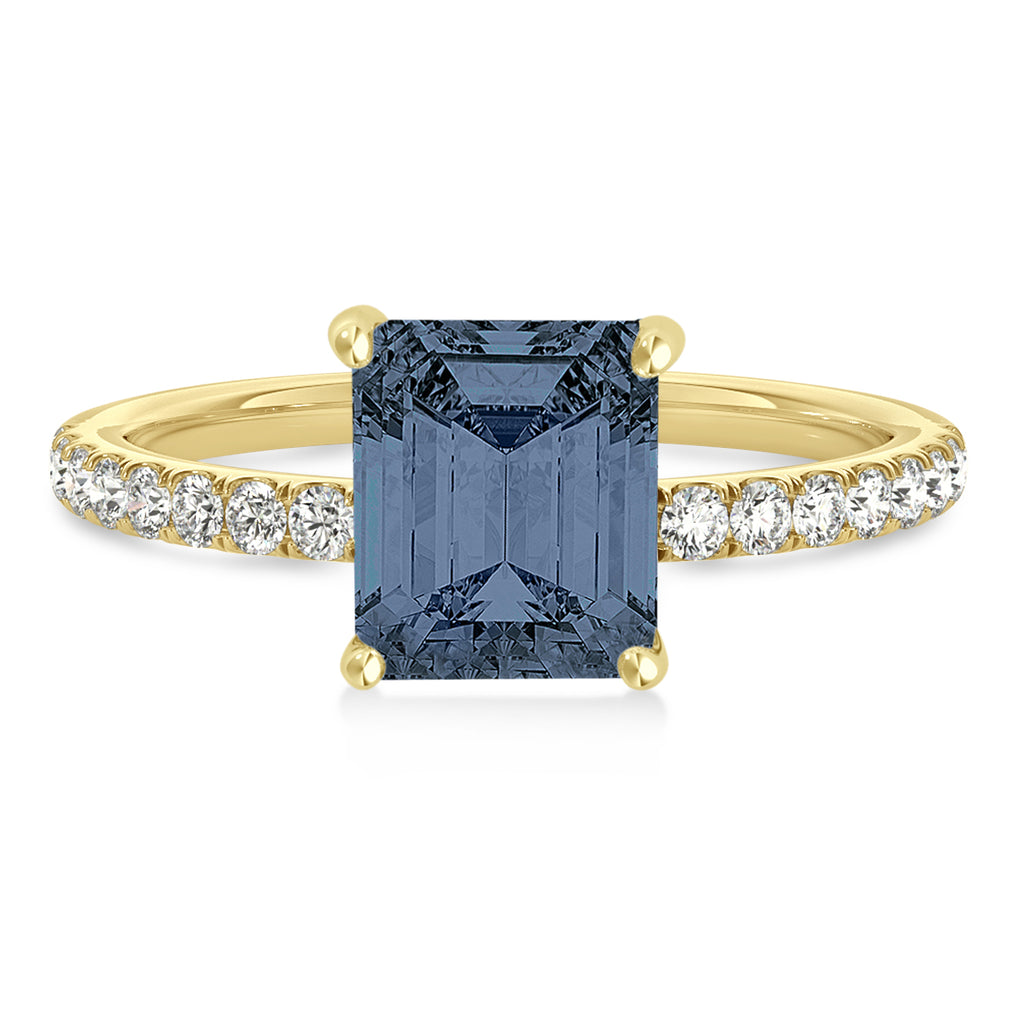 Emerald Gray Spinel & Diamond Single Row Hidden Halo Engagement Ring 14k Yellow Gold (1.31ct)