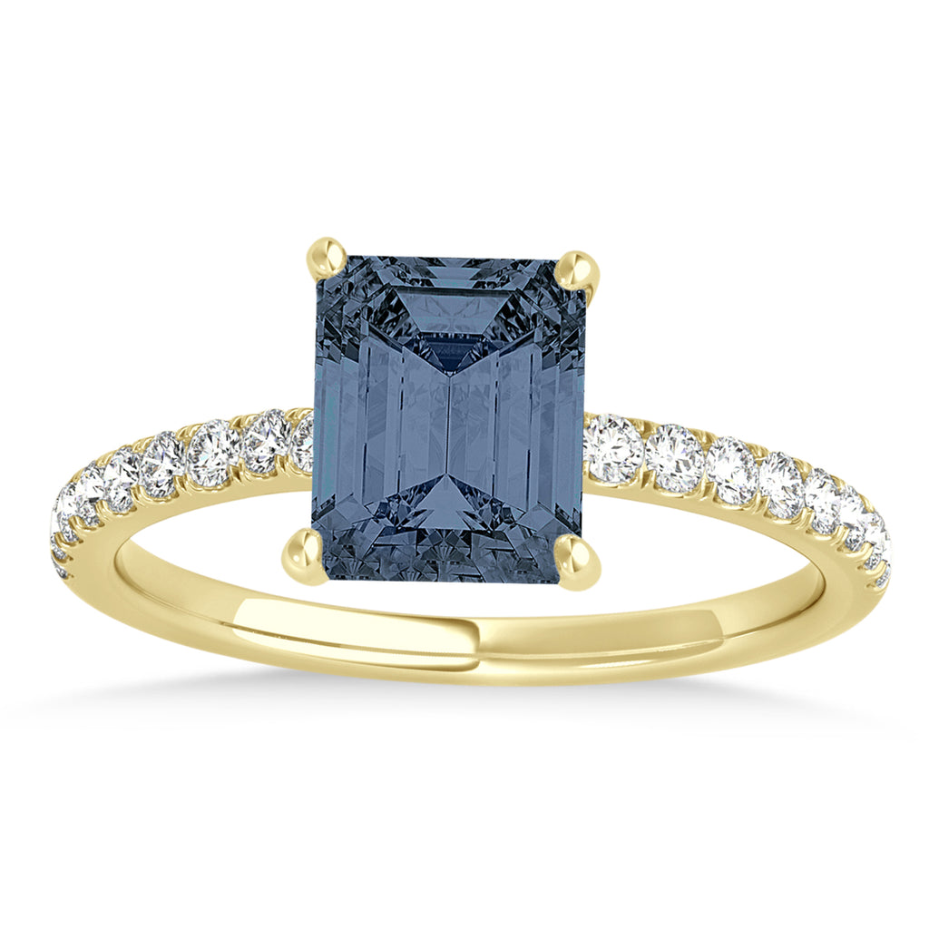 Emerald Gray Spinel & Diamond Single Row Hidden Halo Engagement Ring 14k Yellow Gold (1.31ct)