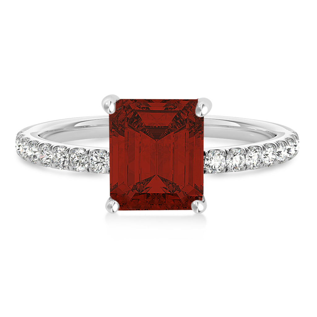 Emerald Garnet & Diamond Single Row Hidden Halo Engagement Ring 14k White Gold (1.31ct)