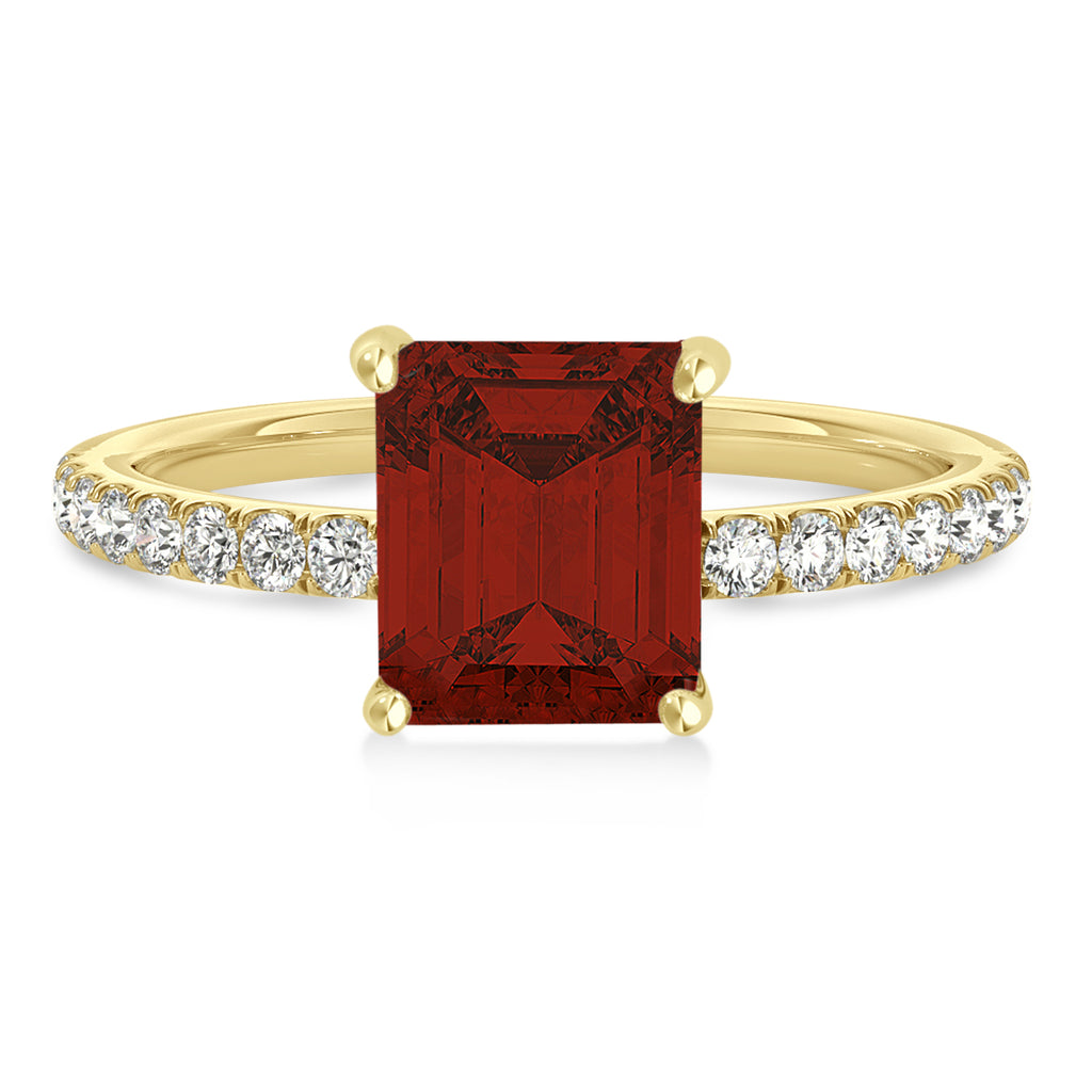 Emerald Garnet & Diamond Single Row Hidden Halo Engagement Ring 14k Yellow Gold (1.31ct)