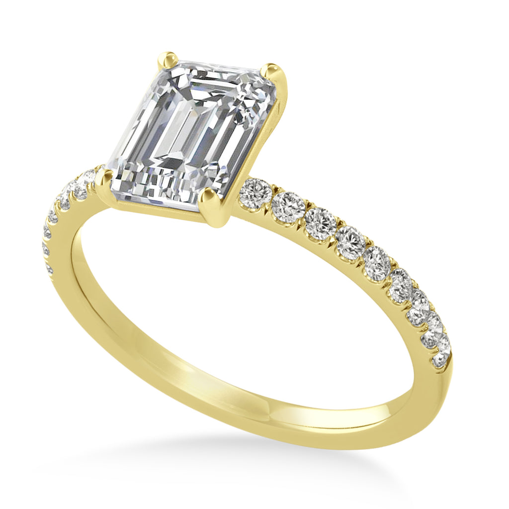 Emerald Lab Diamond Single Row Hidden Halo Engagement Ring 14k Yellow Gold (1.31ct)