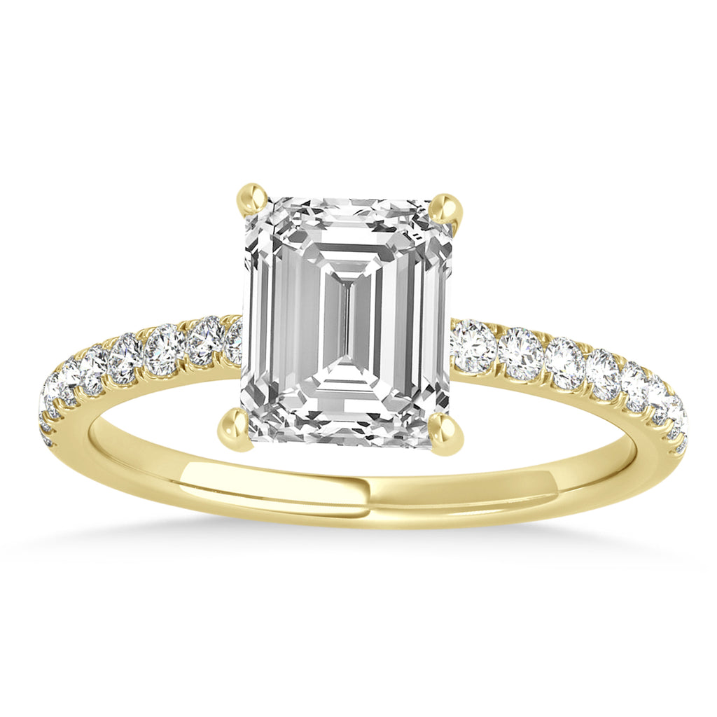 Emerald Lab Diamond Single Row Hidden Halo Engagement Ring 14k Yellow Gold (1.31ct)