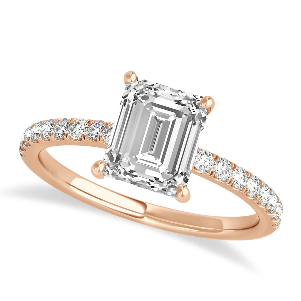 Emerald Lab Diamond Single Row Hidden Halo Engagement Ring 18k Rose Gold (1.31ct)