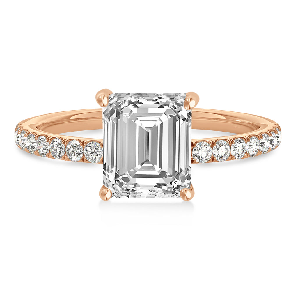 Emerald Lab Diamond Single Row Hidden Halo Engagement Ring 18k Rose Gold (1.31ct)