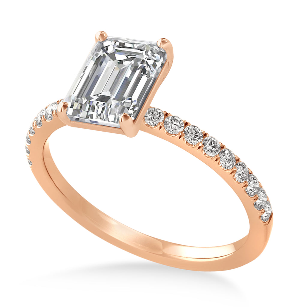 Emerald Lab Diamond Single Row Hidden Halo Engagement Ring 18k Rose Gold (1.31ct)