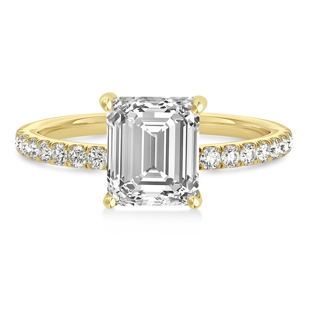 Emerald Lab Diamond Single Row Hidden Halo Engagement Ring 18k Yellow Gold (1.31ct)