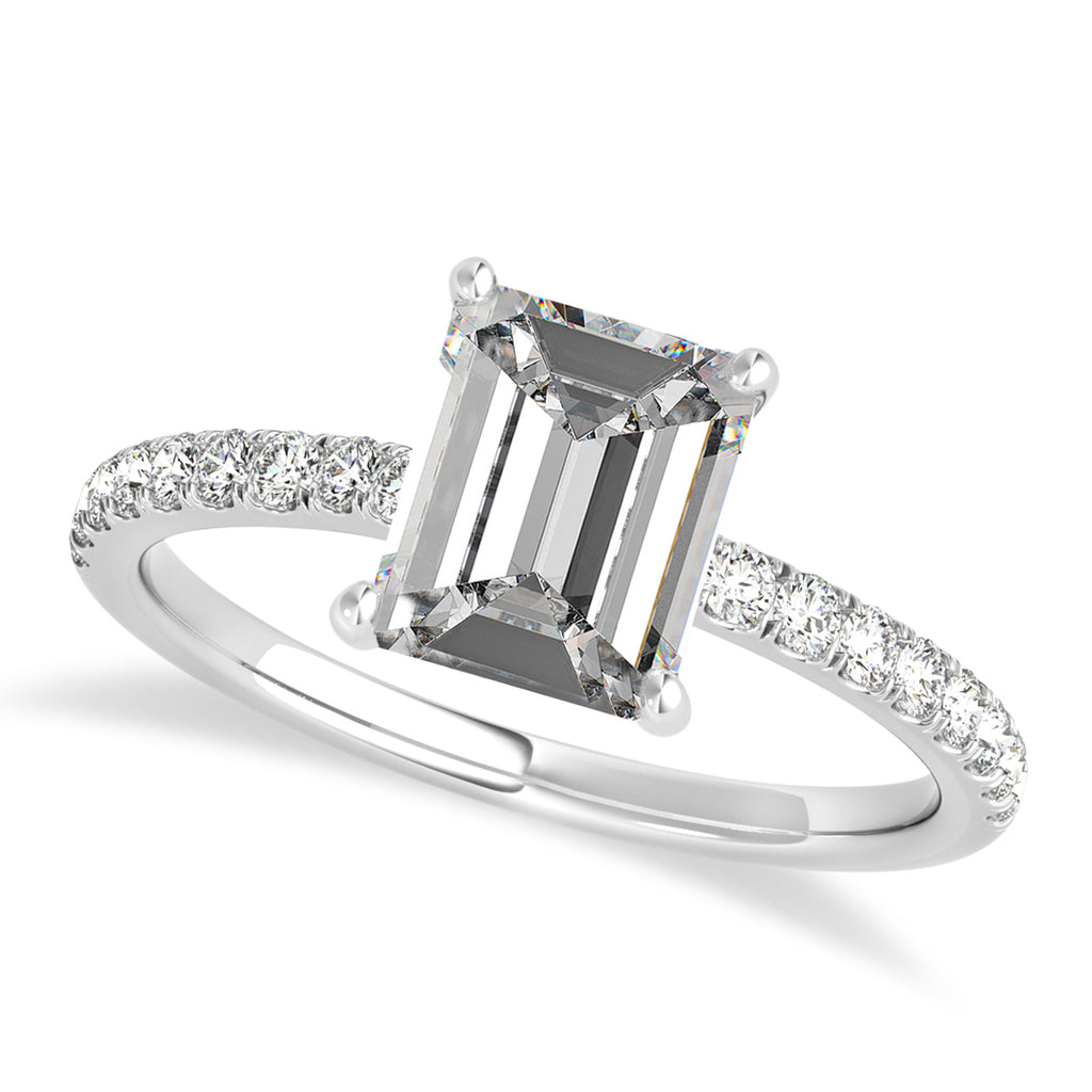 Emerald Moissanite & Diamond Single Row Hidden Halo Engagement Ring 18k White Gold (1.31ct)