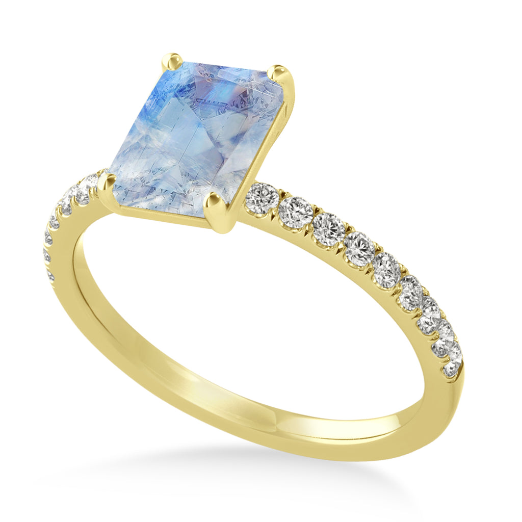 Emerald Moonstone & Diamond Single Row Hidden Halo Engagement Ring 14k Yellow Gold (1.31ct)