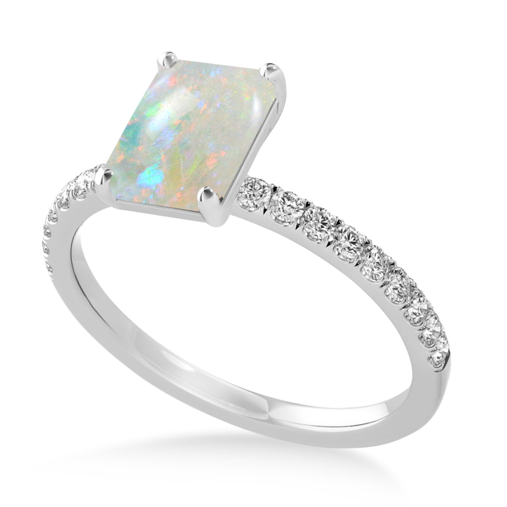 Emerald Opal & Diamond Single Row Hidden Halo Engagement Ring 14k White Gold (1.31ct)